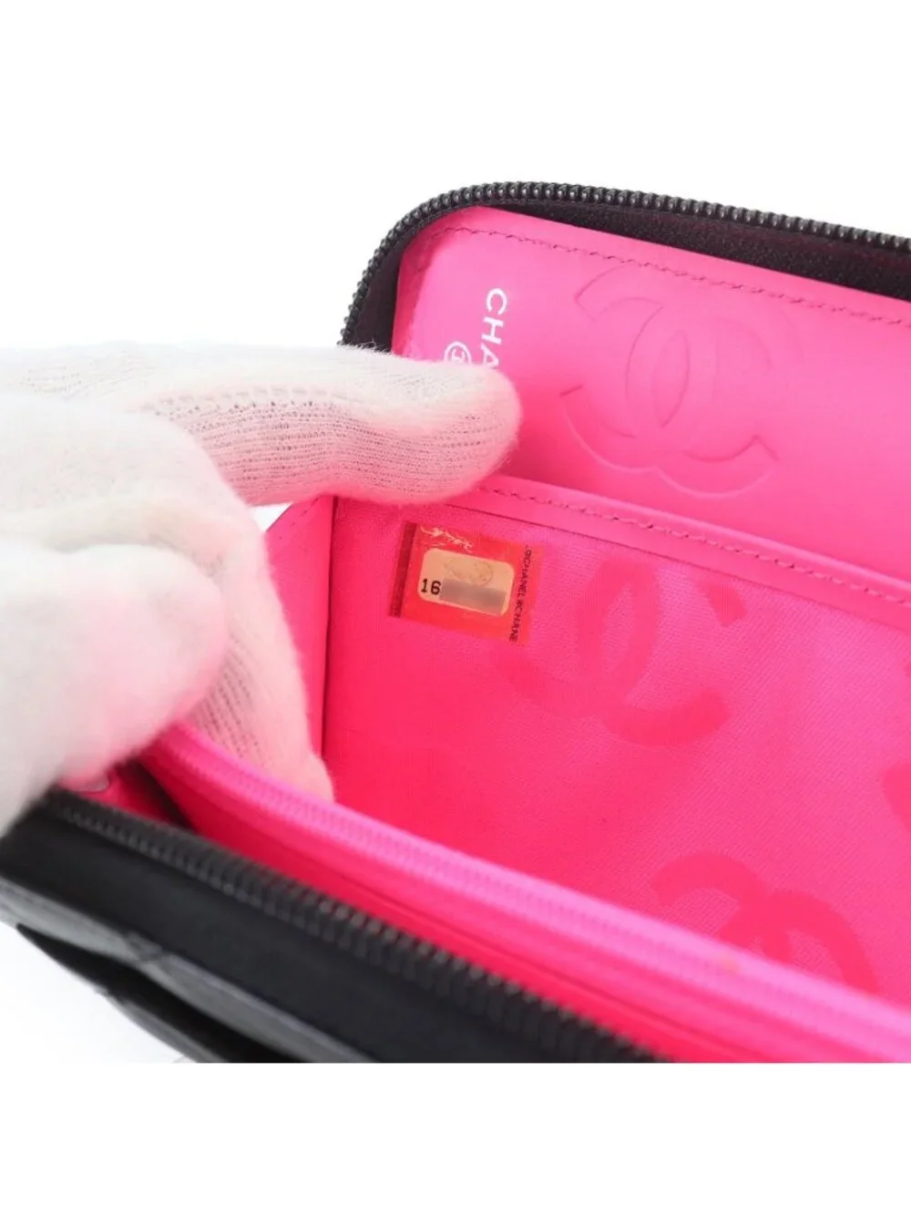 Chanel Cambon Line Zip Around Wallet Calfskin Enamel Black